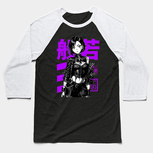 Cyberpunk Vaporwave Anime Manga Girl Dark Techno Rave Japanese Streetwear Aesthetic Baseball T-Shirt by Neon Bang Bang